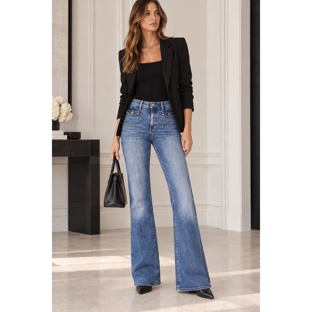 J. Crew Jean Trouser 31 Petite (32x28) Patch Pocket Bootcut Flare Fade Western